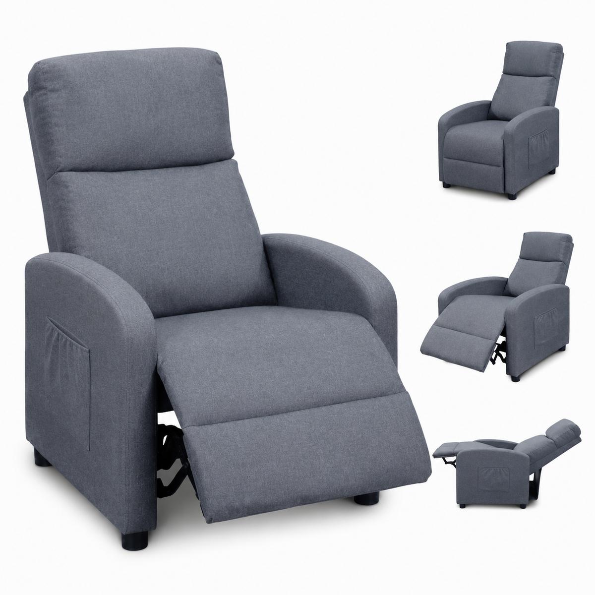 Fotel dla seniora VELLO szary 64x89-156 cm x98 cm fotel relaks TV z funkcją spania komfortowy do salonu i pokoju