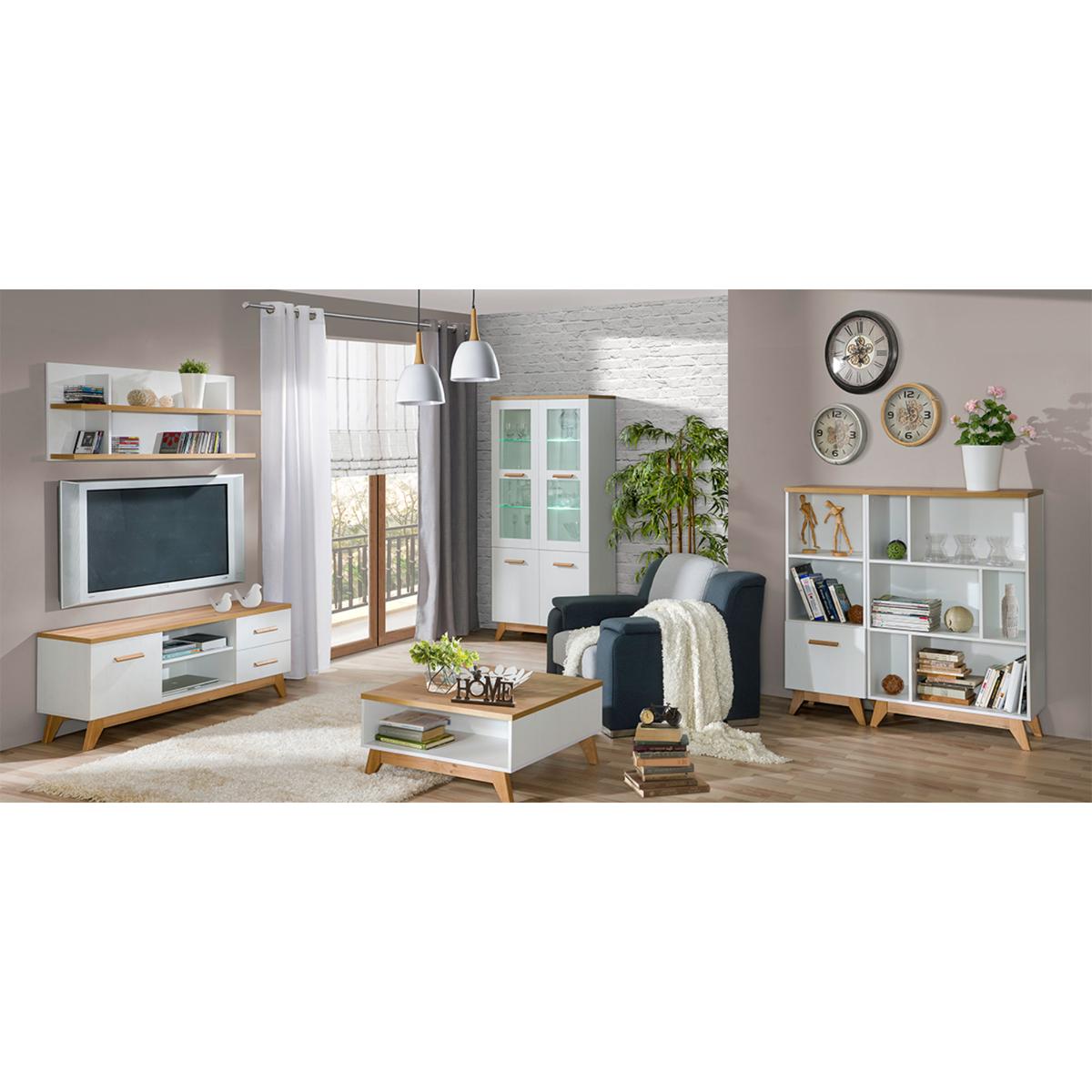 Witryna 85x40x185 cm z czterema drzwiczkami i LED sosna andersen dąb nash do salonu nr. 9