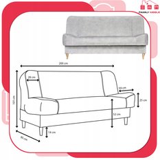 Wersalka SARA 200x95 cm jasnoszara rozkładana kanapa z pojemnikiem sofa do salonu Aura - Miniaturka zdjęcia nr 9