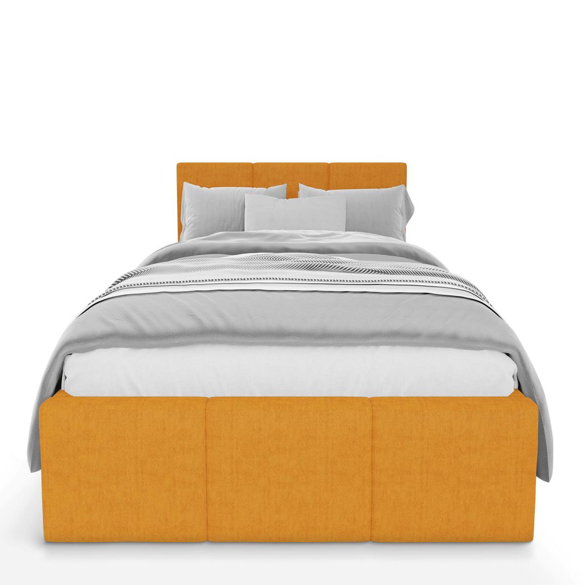 Łóżko Pojedyncze 90x200cm łóżko tapicerowane z pojemnikiem żółte do sypialni wezgłowie 100 cm nr. 6