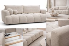 Kanapa rozkładana trzyosobowa z funkcją spania Mediolan 250x112x90 cm sofa z funkcją spania tkanina LOOP kremowa - Miniaturka zdjęcia nr 2