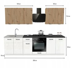 Zestaw mebli kuchenny Mix 260 cm szafki kuchenne górne dolne biały akryl połysk/dąb artisan ryflowany z blatem District Dark - Miniaturka zdjęcia nr 3