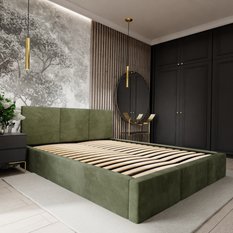 Łóżko tapicerowane do sypialni 180x200x88 cm podwójne z pojemnikiem modne khaki - Miniaturka zdjęcia nr 8