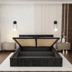 Łóżko tapicerowane 160x200 premium z pojemnikiem do sypialni czarne wezgłowie 107 cm - Miniaturka zdjęcia nr 7