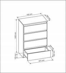 Nowoczesna Komoda z 4 szufladami 70 cm front połysk do salonu i sypialni - Miniaturka zdjęcia nr 2