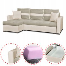 Narożnik FIGO 226x75x140 cm rozkładany z funkcją spania rogówka do salonu beżowy - Miniaturka zdjęcia nr 2