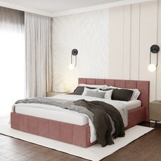 Łóżko tapicerowane 160x200 premium z pojemnikiem do sypialni różowe wezgłowie 107 cm - Miniaturka zdjęcia nr 1