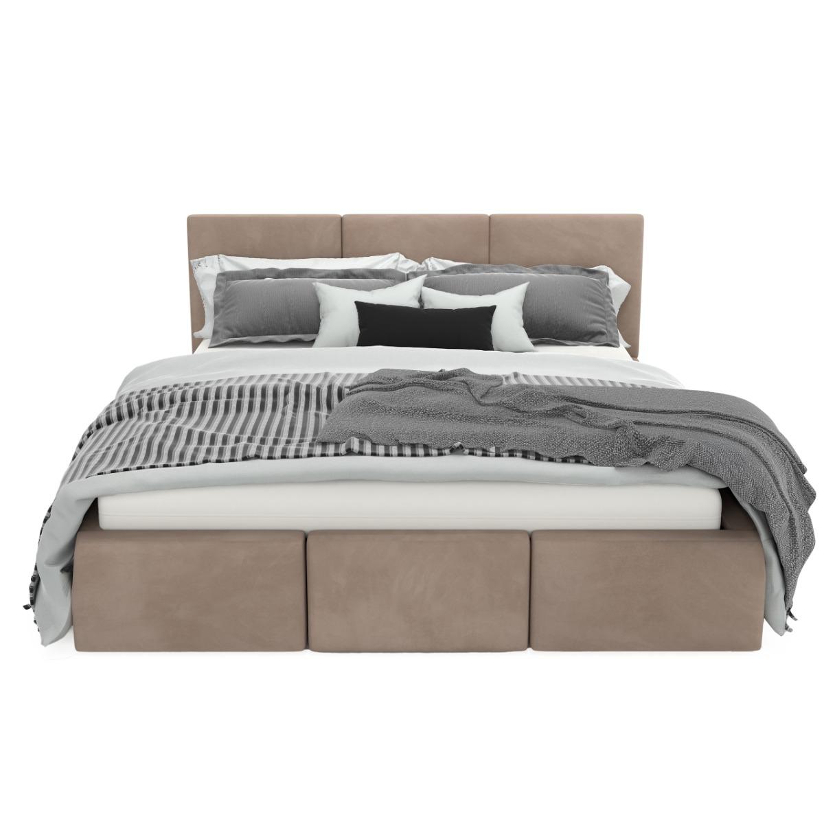 Łóżko tapicerowane 120x200x110 cm do sypialni z pojemnikiem automatycznym na pościel  beżowy nr. 11