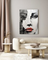 Obraz Do Sypialni Nowoczesny PORTRET Kobiety Czerwone Usta Beton 80x120cm - Miniaturka zdjęcia nr 5