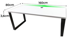 Biurko gamingowe model 2 Low 160x71x80 cm LOFT biały LED RGB pilot przepust blat 3,6 cm - Miniaturka zdjęcia nr 2