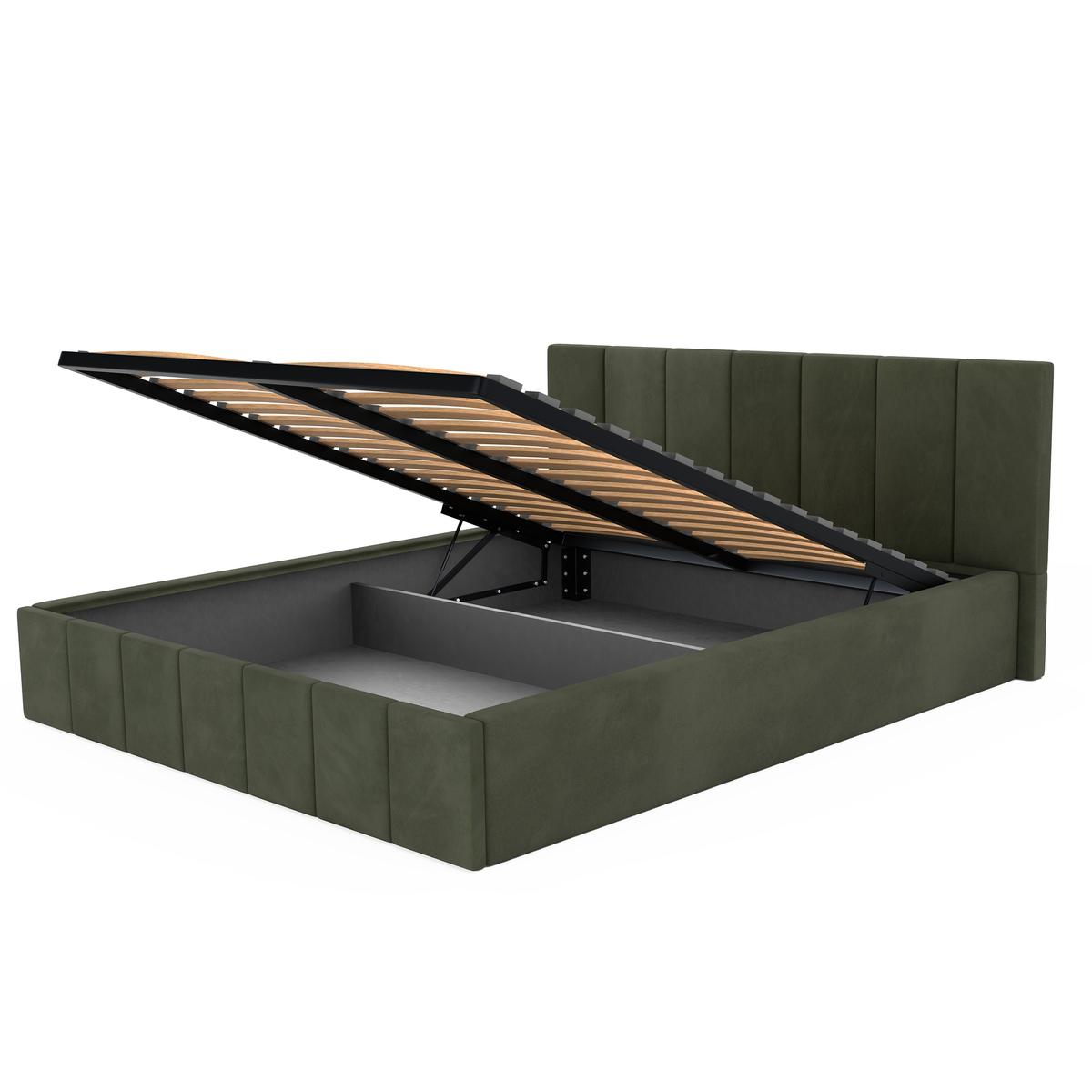 Łóżko tapicerowane 160x200 premium z pojemnikiem do sypialni khaki wezgłowie 107 cm nr. 11