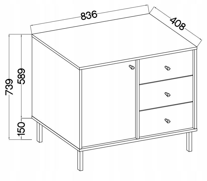 Komoda 83 cm AVILA czarna drzwi szuflady metalowe proste nogi uchwyty nr. 3