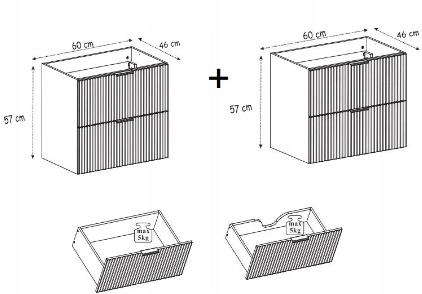 Szafka łazienkowa pod umywalkę 120 cm czarna wisząca ryflowane szuflady mdf flow nr. 2