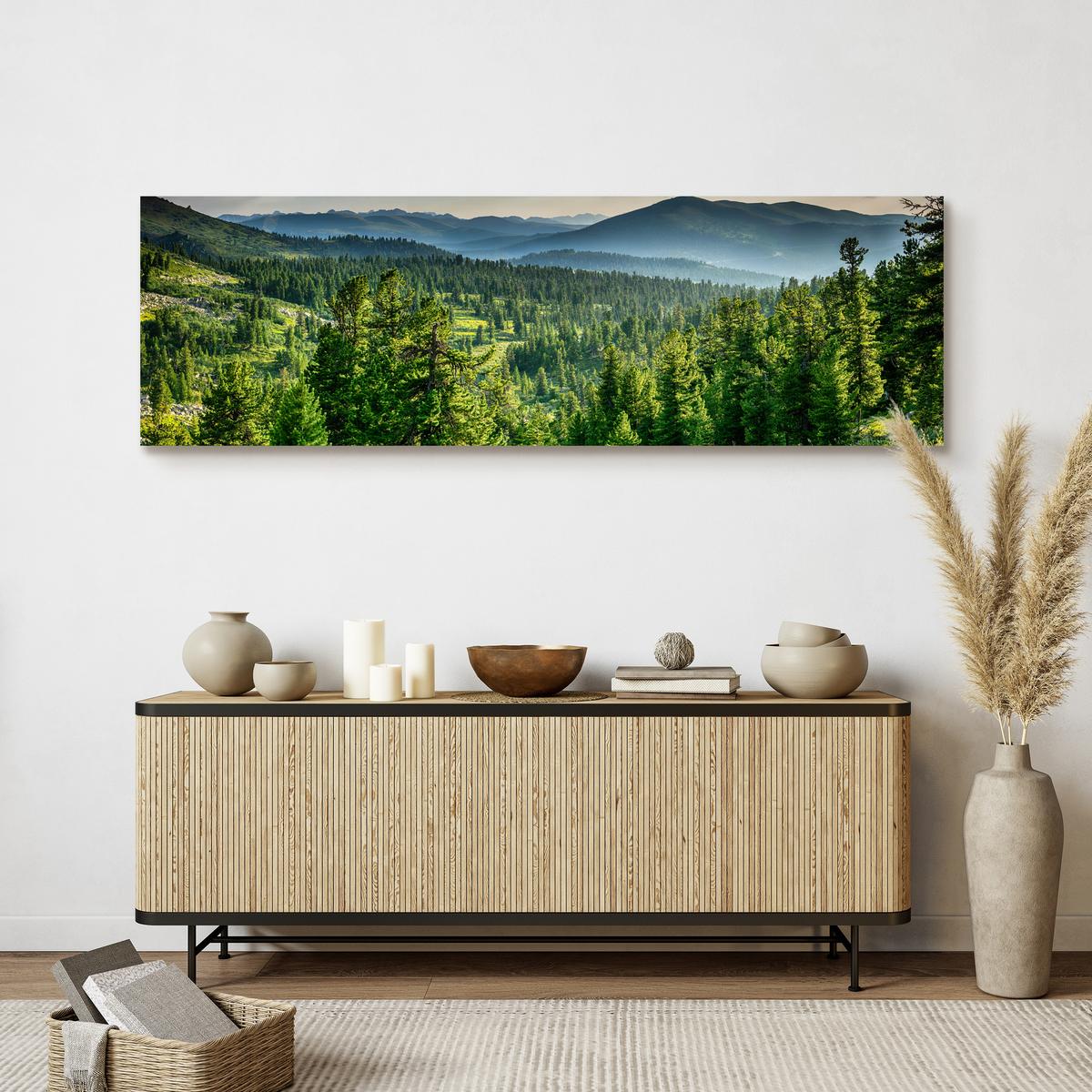 Obraz Panoramiczny Do Salonu LAS Góry Krajobraz Efekt 3D Natura 145x45cm nr. 11