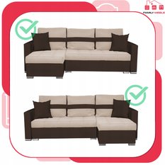 Narożnik FIGO 226x74x140 cm rozkładany z funkcją spania rogówka do salonu beżowo brązowy - Miniaturka zdjęcia nr 3