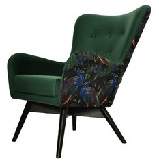 Fotel skandynawski GRANDE 80x93x80 cm zielony we wzory pawie do salonu