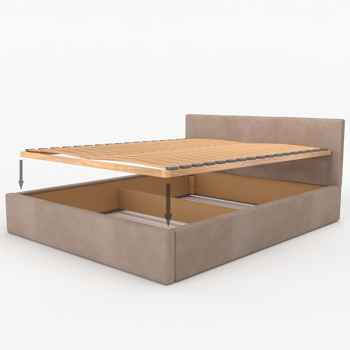 Łóżko tapicerowane do sypialni 180x200x88 cm podwójne z pojemnikiem basic beżowe nr. 14