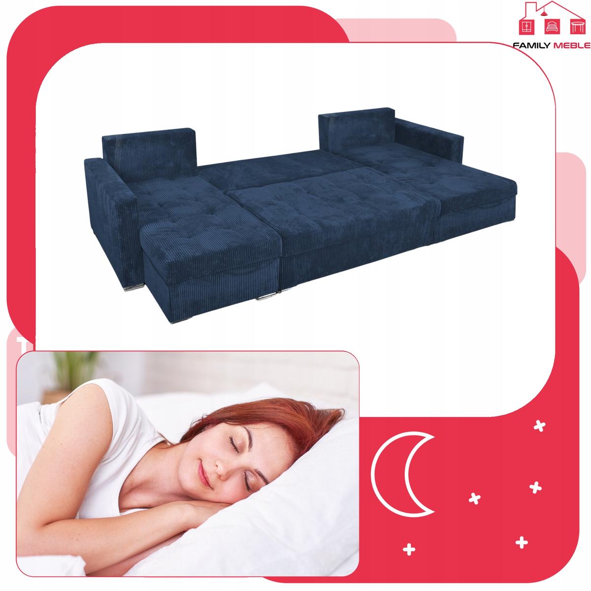 Narożnik Bonito BIG 296x74x104 cm kształt U z funkcją spania i przechowywania Anafi sztruks granat nr. 7