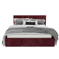 Łóżko tapicerowane 140x200x88 cm do sypialni podwójne z pojemnikiem automatycznym na pościel bordowe - Miniaturka zdjęcia nr 11