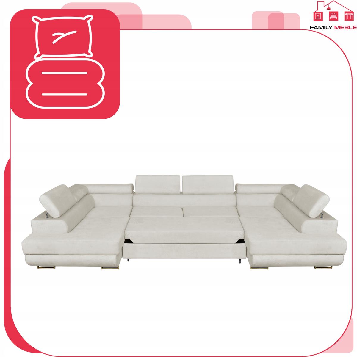 Narożnik Bosso Big 370x206x85 cm kształt U z funkcją spania welur beżowy nr. 5