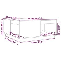 Stolik kawowy 80x81x36,5 cm z przestronnymi półkami lite drewno sosnowe do salonu - Miniaturka zdjęcia nr 8