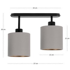 Lampa sufitowa 37 x 15 x 30 cm dwupunktowy spot gwint E27 czarna z szarymi abażurami  do salonu - Miniaturka zdjęcia nr 4