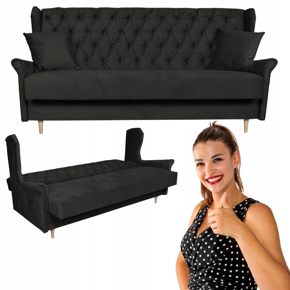 Kanapa z funkcją spania GAJA 212x95x93 cm uszak rozkładana wersalka pikowana z poduszkami AURA czarny nr. 4