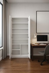 Regał Rafcio 2D 74x180x35 cm z półkami i drzwiami do pokoju lub biura biały mat bestseller - Miniaturka zdjęcia nr 2