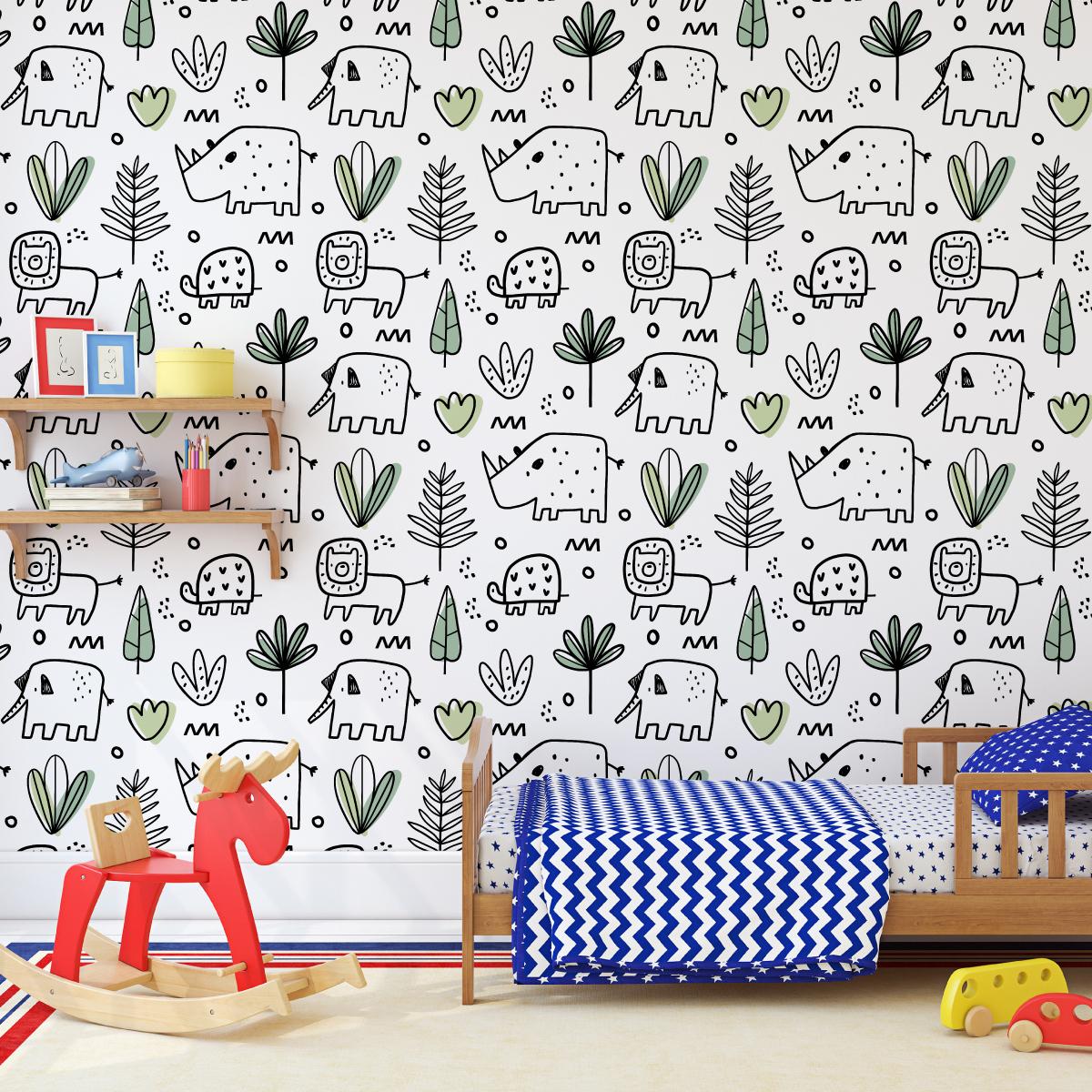 Tapeta Do Pokoju Dziecięcego SŁONIE Dżungla Liście  nr. 4