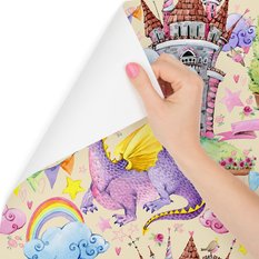 Tapeta dla dzieci, smoki, chmury, tęcza, gwiazdy  - Miniaturka zdjęcia nr 3