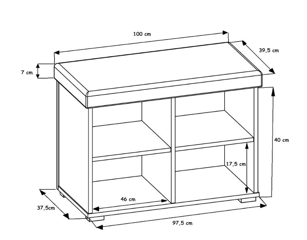 Szafka na buty MEGI 100x37x5x40 cm do przedpokoju biała z czarnym siedziskiem nr. 2