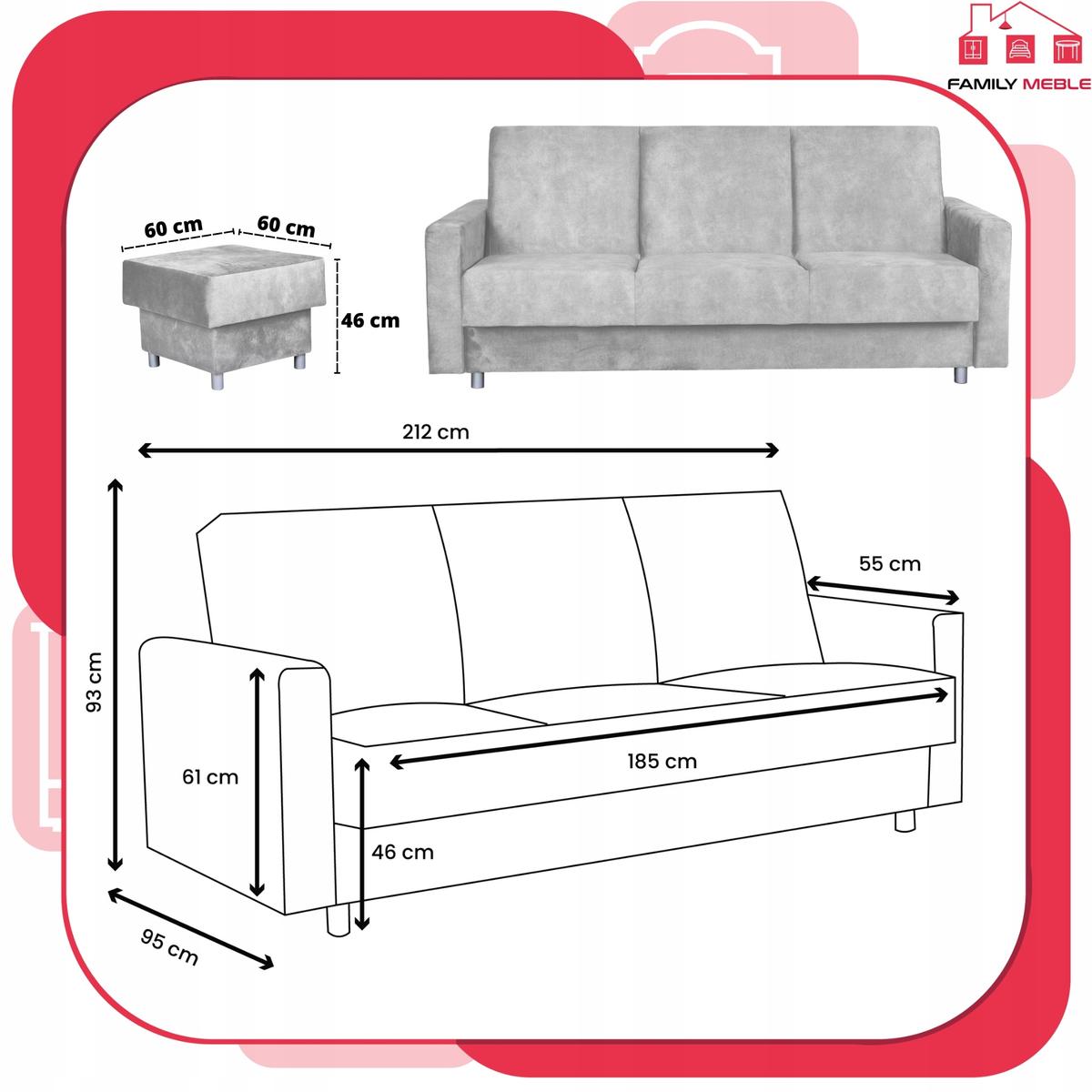 Wersalka Narożnik Alicja z pufą sofa kanapa rozkładana Family Meble szara nr. 6