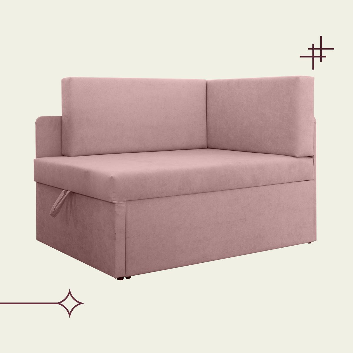 Narożnik dziecięcy Viluś 108x81x78 cm sofa jednoosobowa do pokoju salonu z funkcją spania i przechowywania dla dzieci różowy nr. 13