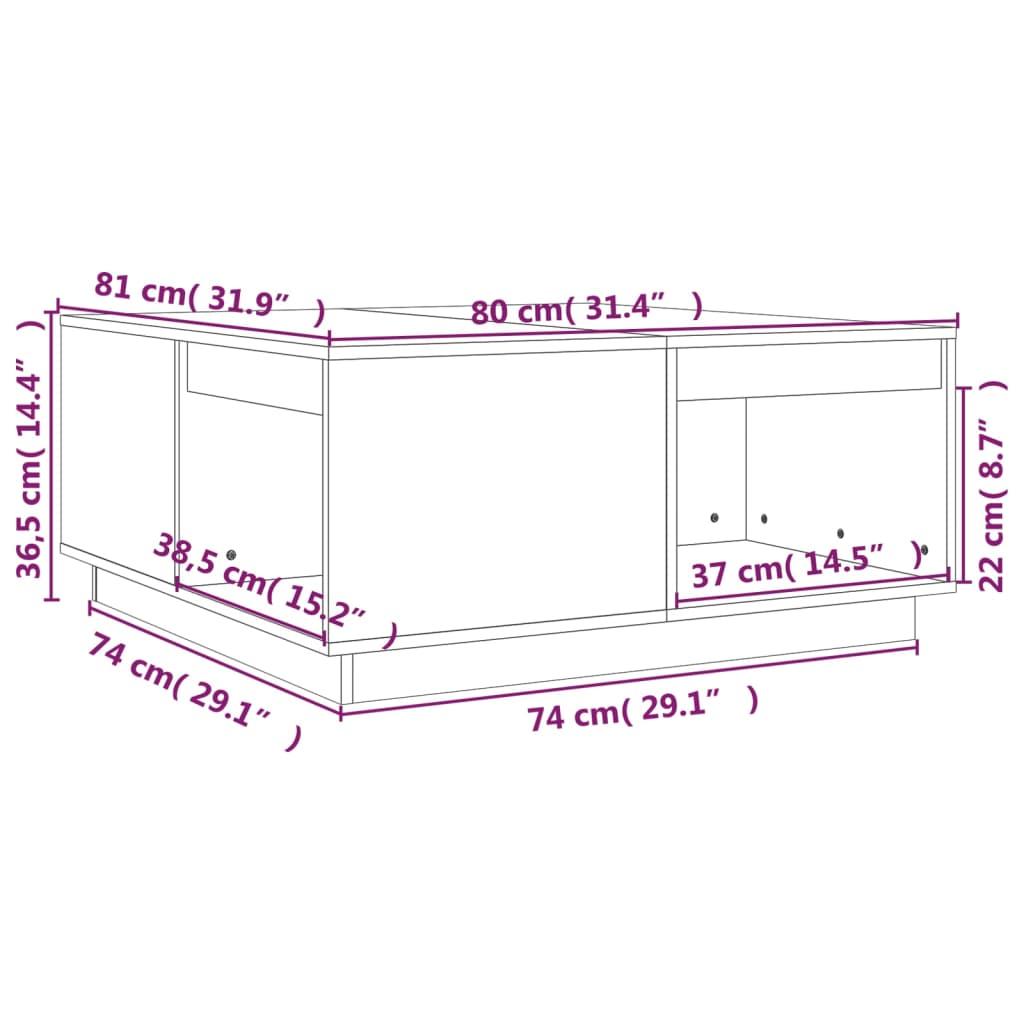 Stolik kawowy 80x81x36,5 cm z przestronnymi półkami lite drewno sosnowe szary do salonu nr. 8