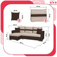 Narożnik FIGO 226x74x140 cm rozkładany z funkcją spania rogówka do salonu beżowo brązowy - Miniaturka zdjęcia nr 8