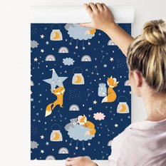 Tapeta Dla Dzieci Liski KOSMOS Chmurki Gwiazdki  - Miniaturka zdjęcia nr 6