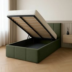 Łóżko Pojedyncze 90x200cm łóżko tapicerowane z pojemnikiem khaki do sypialni wezgłowie 110 cm - Miniaturka zdjęcia nr 2