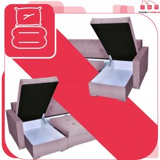 Narożnik Varius BIG 297x74x140 cm kształt U z funkcją spania i przechowywania do salonu Royal pudrowy róż - Miniaturka zdjęcia nr 6