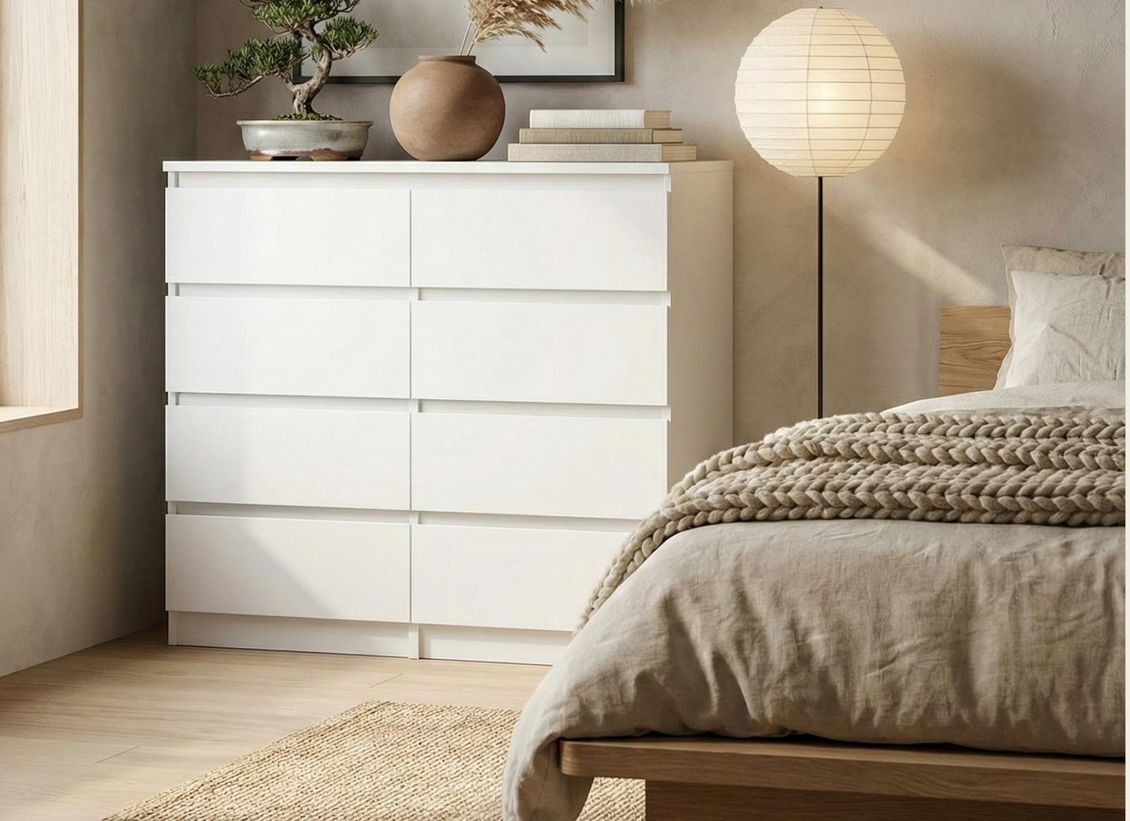 Komoda 100 cm MARTUSIA 100x97x40 cm z szufladami 8 szuflad do sypialni i salonu biała