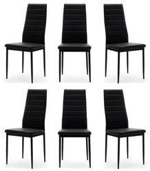 Zestaw 6 szt krzesło FADO czarne tapicerowane ekoskóra do jadalni lub salonu