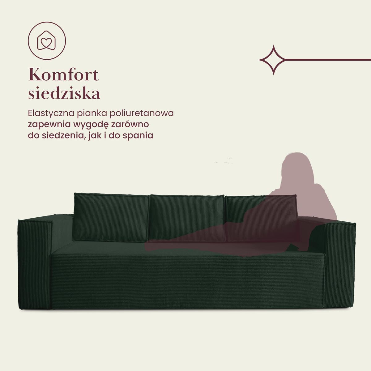 Kanapa rozkładana Verona 248x52x93 cm wersalka z funkcją spania i pojemnikiem sprężyny bonell sztruks butelkowa zieleń do salonu nr. 4
