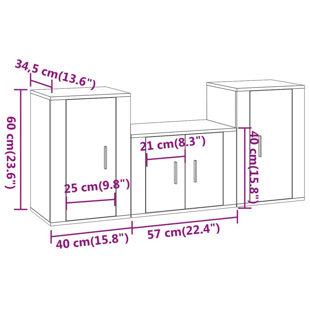 Zestaw szafek RTV 57x34,5x40 cm stojące 3-częściowe przydymiony dąb do salonu nr. 8