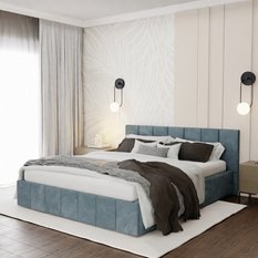 Łóżko tapicerowane 160x200 premium z pojemnikiem do sypialni morskie wezgłowie 107 cm - Miniaturka zdjęcia nr 1