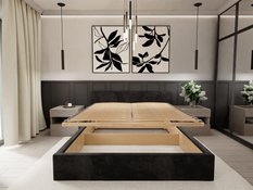 Łóżko tapicerowane do sypialni 180x200x88 cm podwójne z pojemnikiem basic czarne - Miniaturka zdjęcia nr 11