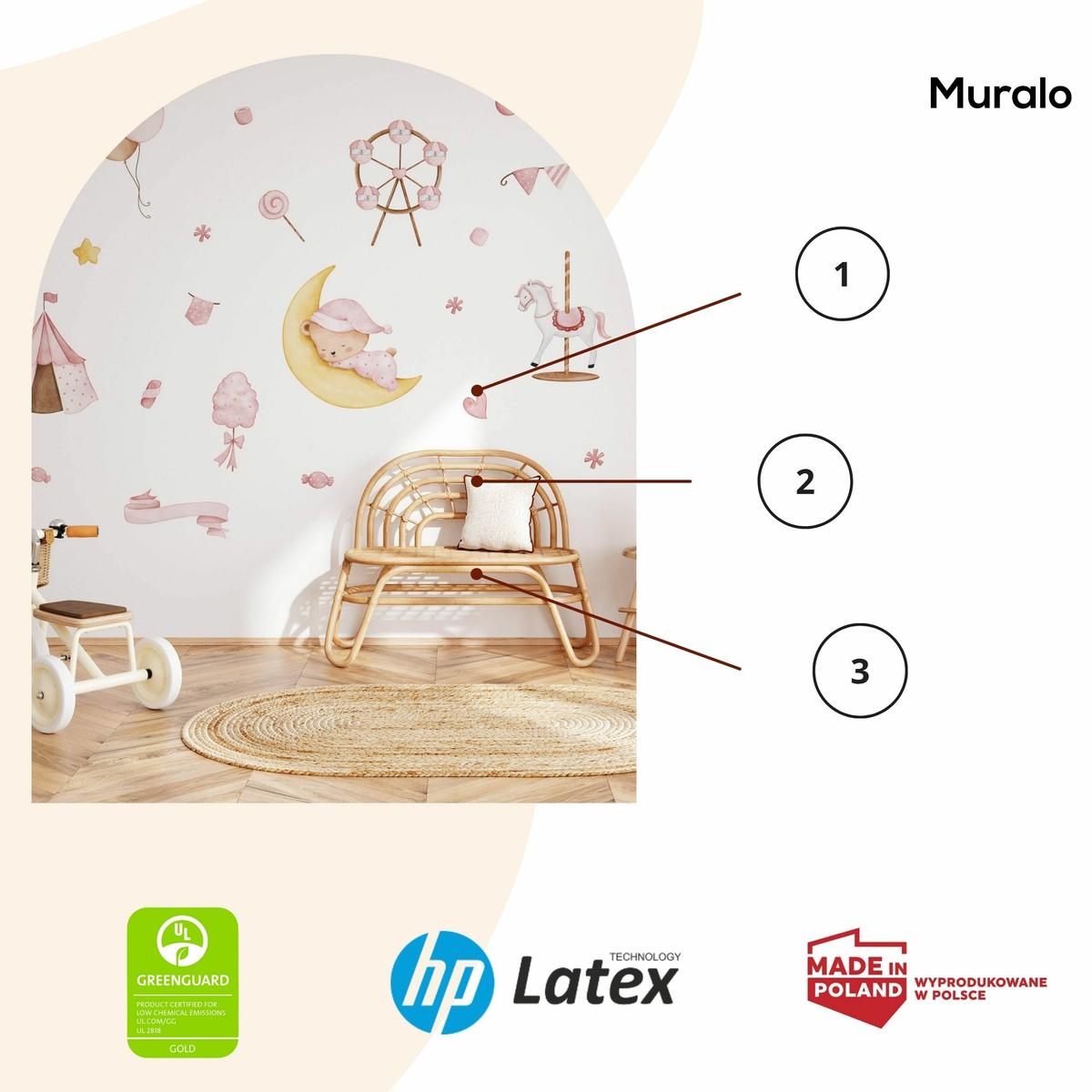 Naklejki Ścienne Dla Dzieci Misiu Słodycze 120x60 Balony ZESTAW nr. 3