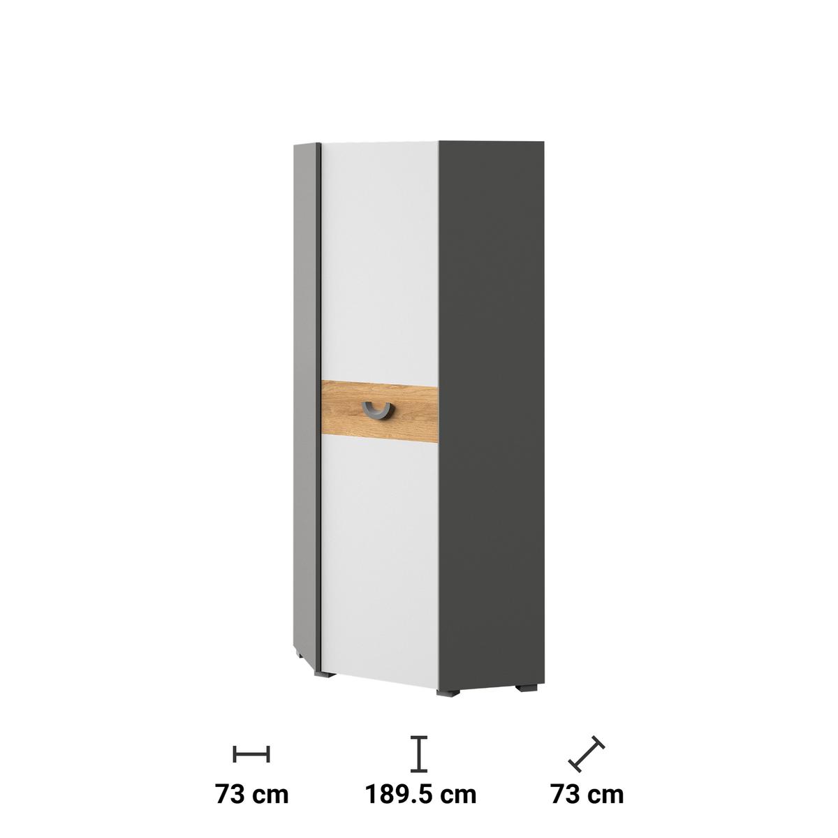 Szafa 73x73x189,5 cm Carini narożna jednodrzwiowa jasny grafit biały brylantowy dąb nash do przedpokoju lub pokoju nr. 2
