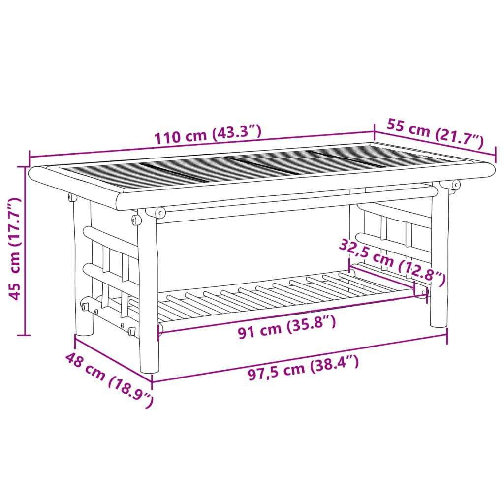 Stolik kawowy 110x55x45 cm z praktyczną półką bambusowy do salonu lub na balkon nr. 7