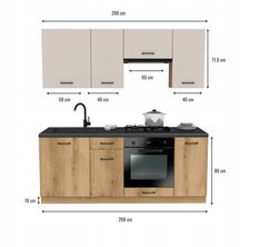 Zestaw mebli kuchennych Capri 200 cm szafki kuchenne górne dolne Dąb Evoke / Kaszmir z blatem District Dark - Miniaturka zdjęcia nr 3