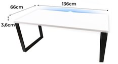 Biurko gamingowe model 1 Top 136x66x3.6 cm białe stabilne metalowe led komputerowe - Miniaturka zdjęcia nr 2