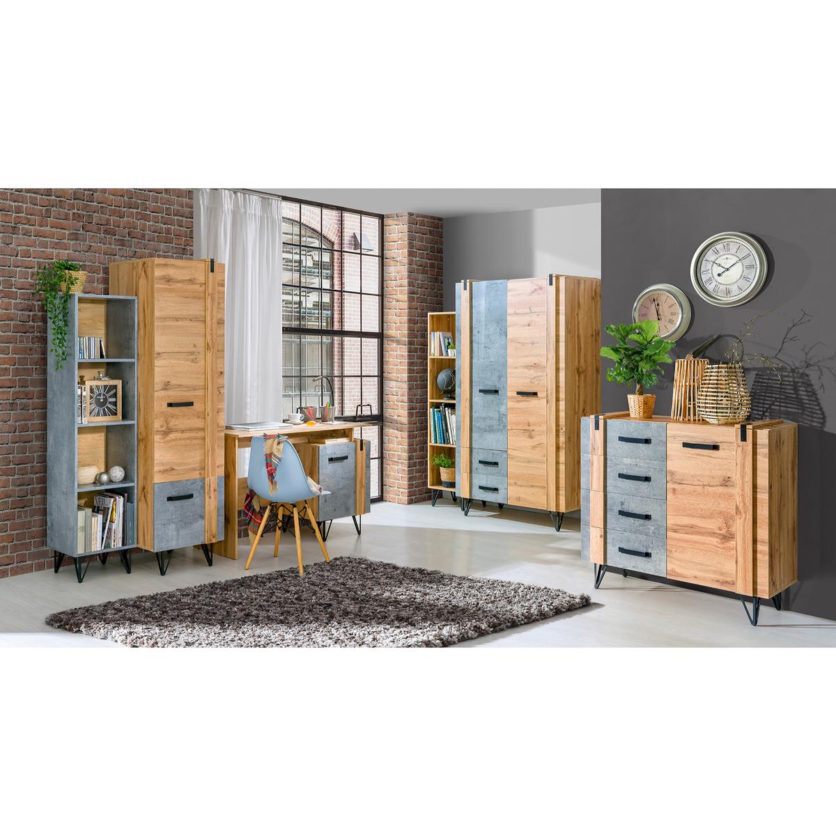 Szafa 45,1x55,3x187,1 cm Lofter dwudrzwiowa dąb wotan beton do sypialni i pokoju nr. 3